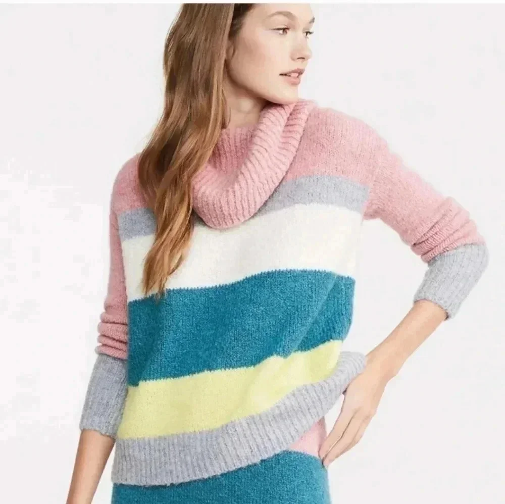 Lou & Grey For LOFT Plushfuzz Wool/Alpaca Blend Colorblock Turtleneck Sweater(M)